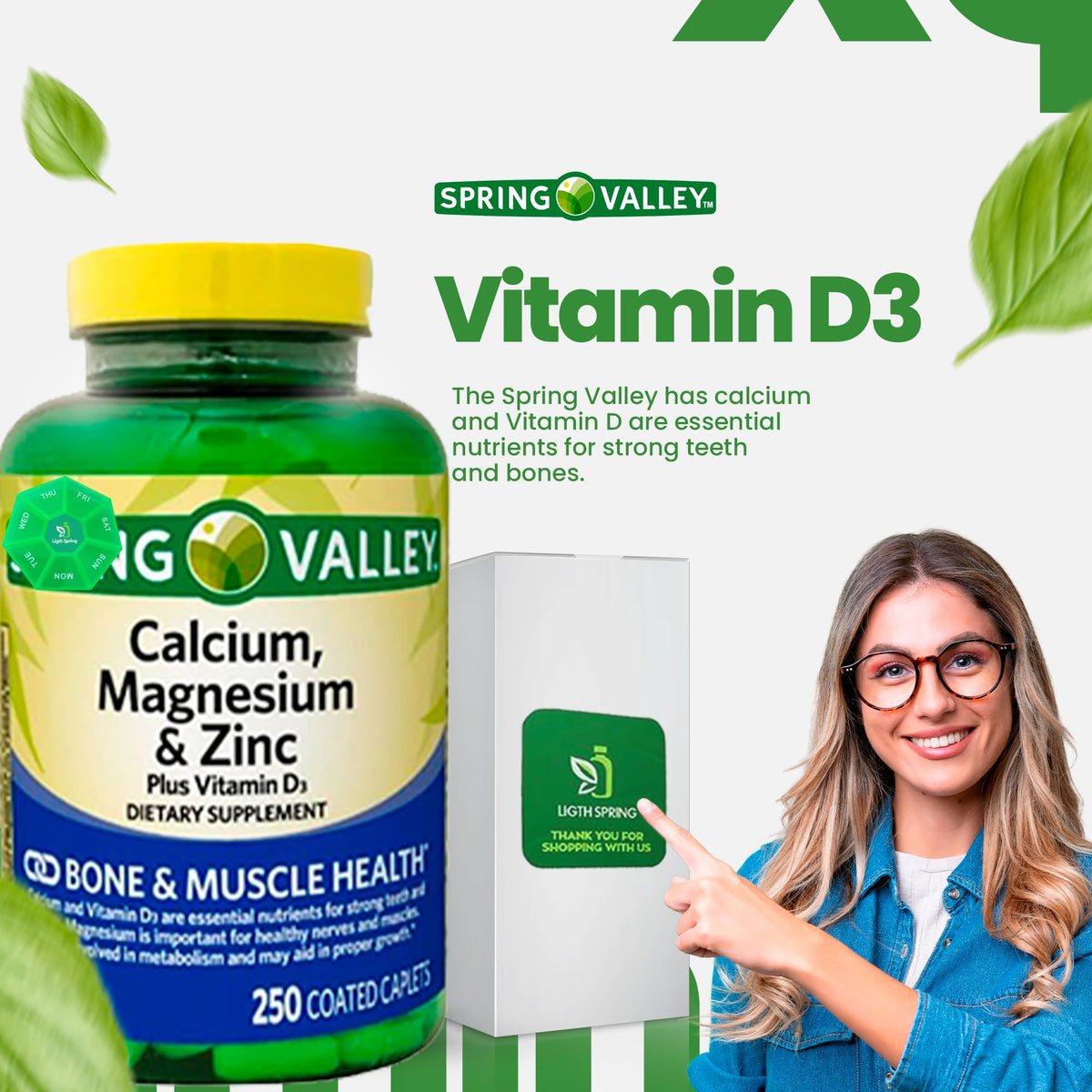 Calcium, Magnesium, Zinc & Vitamin D3 Dietary Supplement, 250 Caplets (2 Pack) B2629