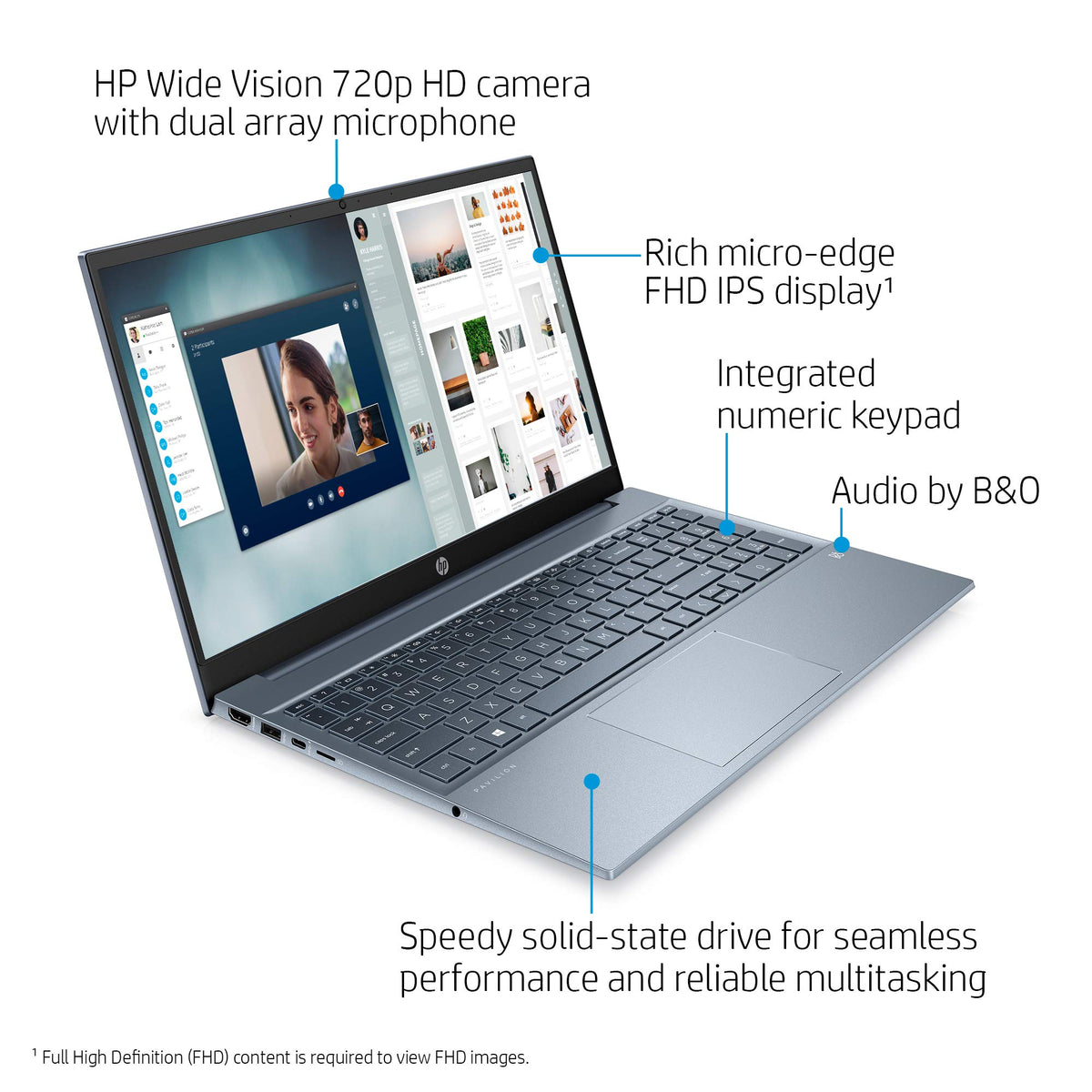 15.6" FHD Laptop AMD Ryzen 5 5500U 8GB 512GB SSD Windows 10 Horizon Blue M719976
