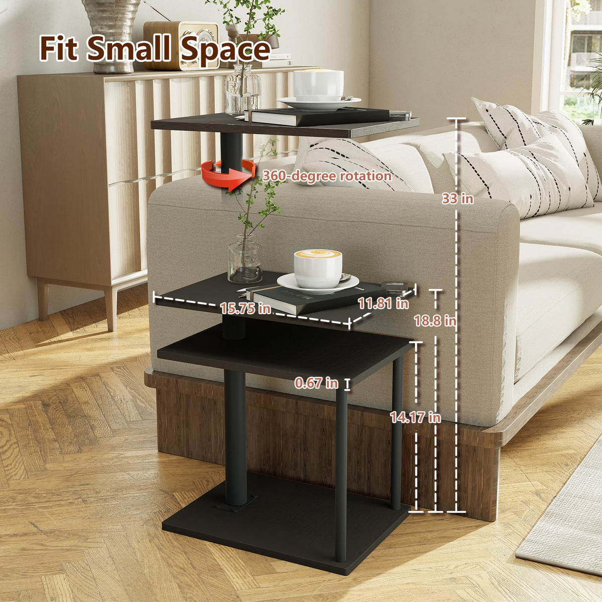 Swivel Side Table with Storage Shelf S895351