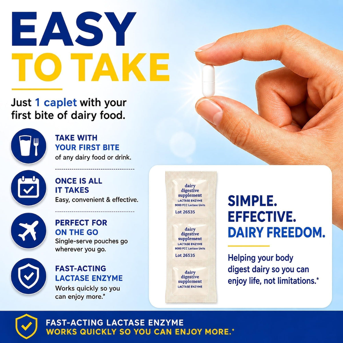 Maximum Strength Fast Acting Lactase Enzyme 9000 FCC Digestive Supplement, 180 Tablets S17091