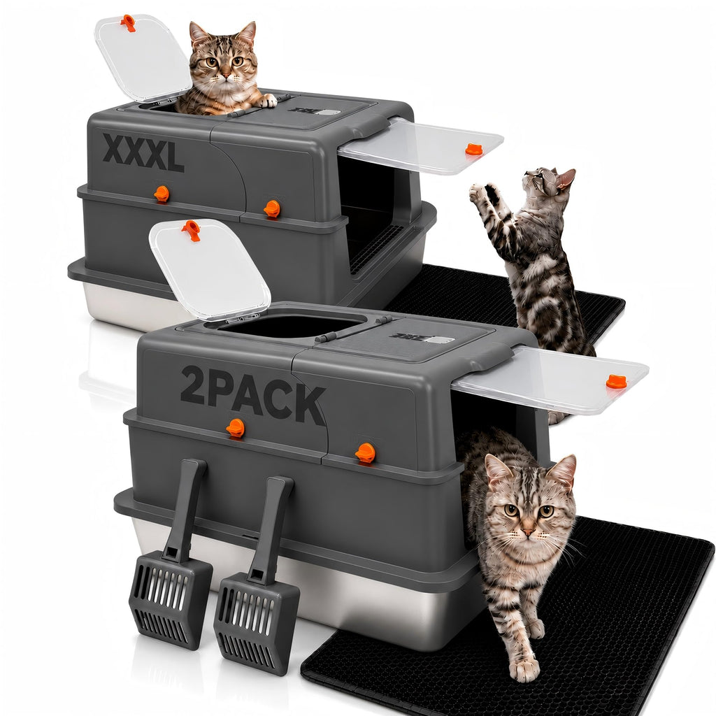 2 Pack XXXL Stainless Steel Litter Box with Lid L948801