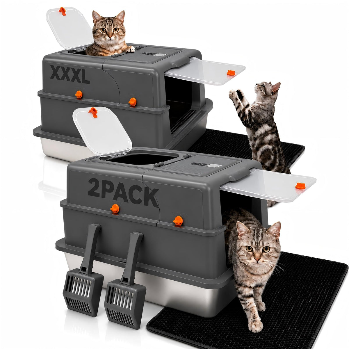 2 Pack XXXL Stainless Steel Litter Box with Lid L948801