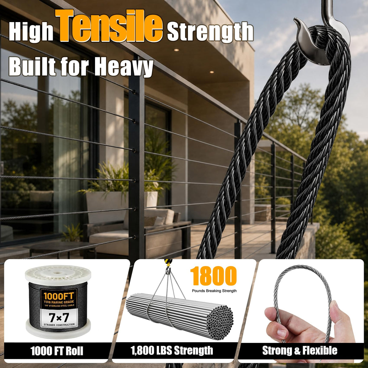 1/8" Stainless Steel Cable 1000FT T316 Wire Rope F7138