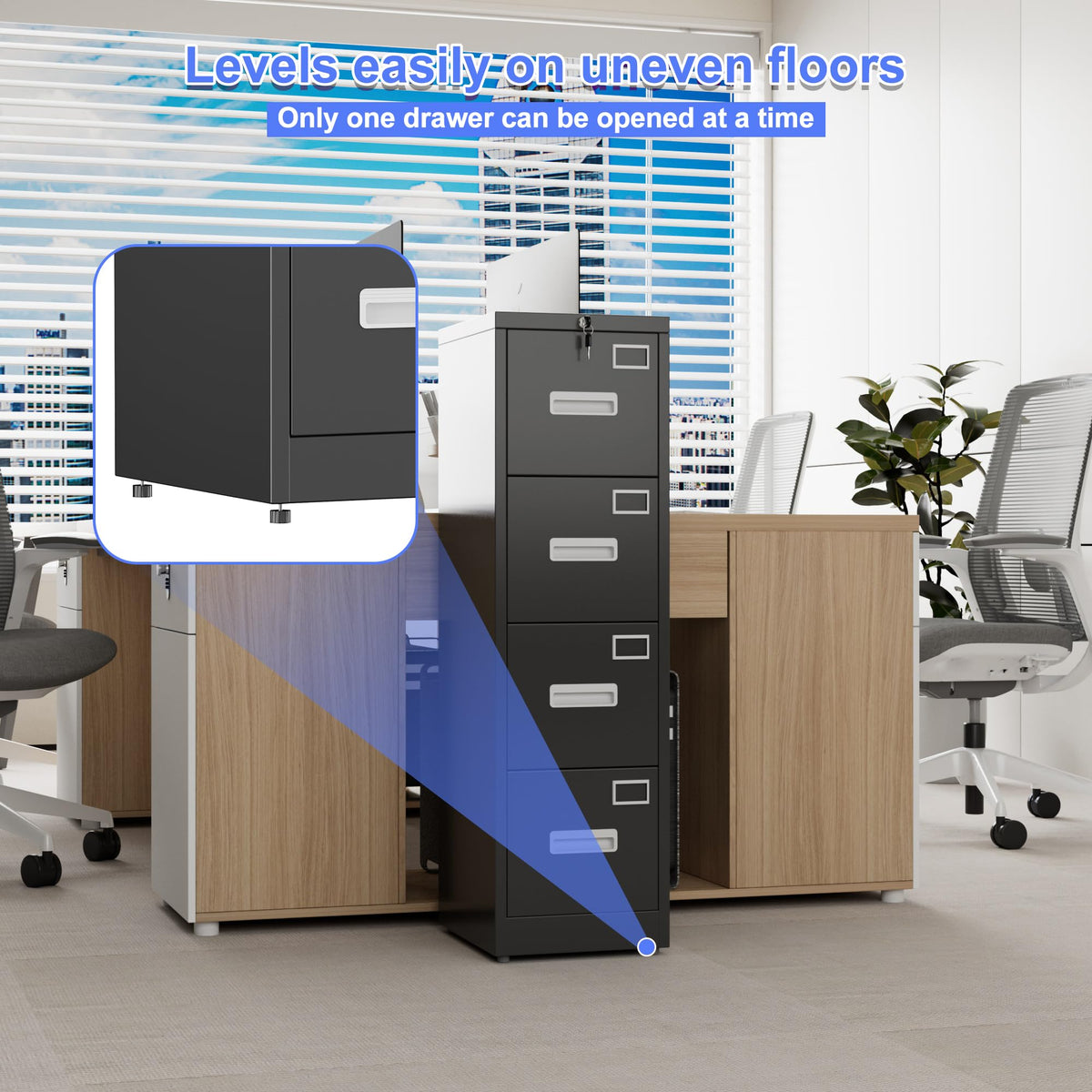 Black 4-Drawer Metal File Cabinet with Lock Y6593