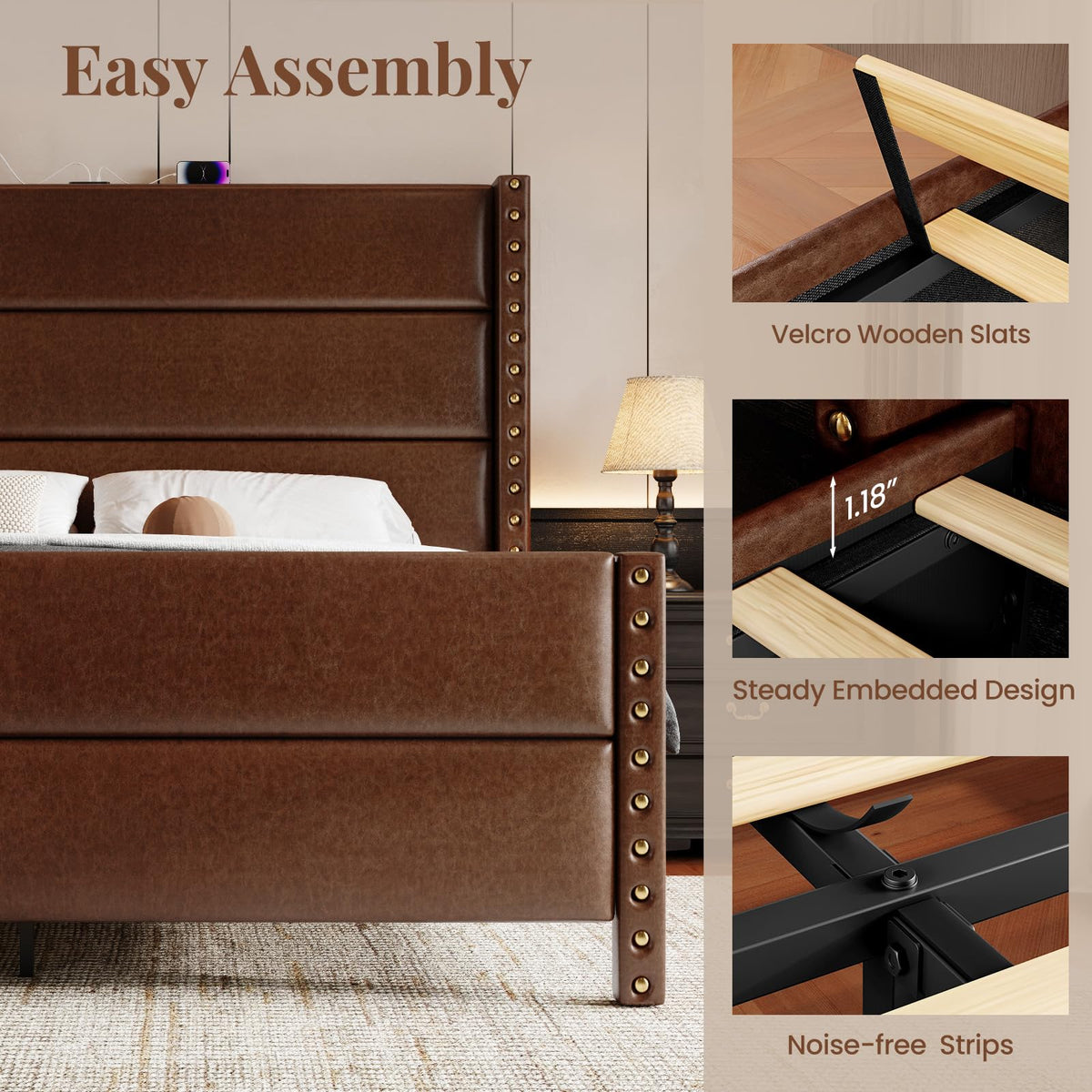 King Size Brown Faux Leather Platform Bed Frame E803500