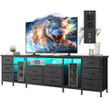 75.5" Long TV Stand with LED, Power Outlets & 10 Drawers M1153