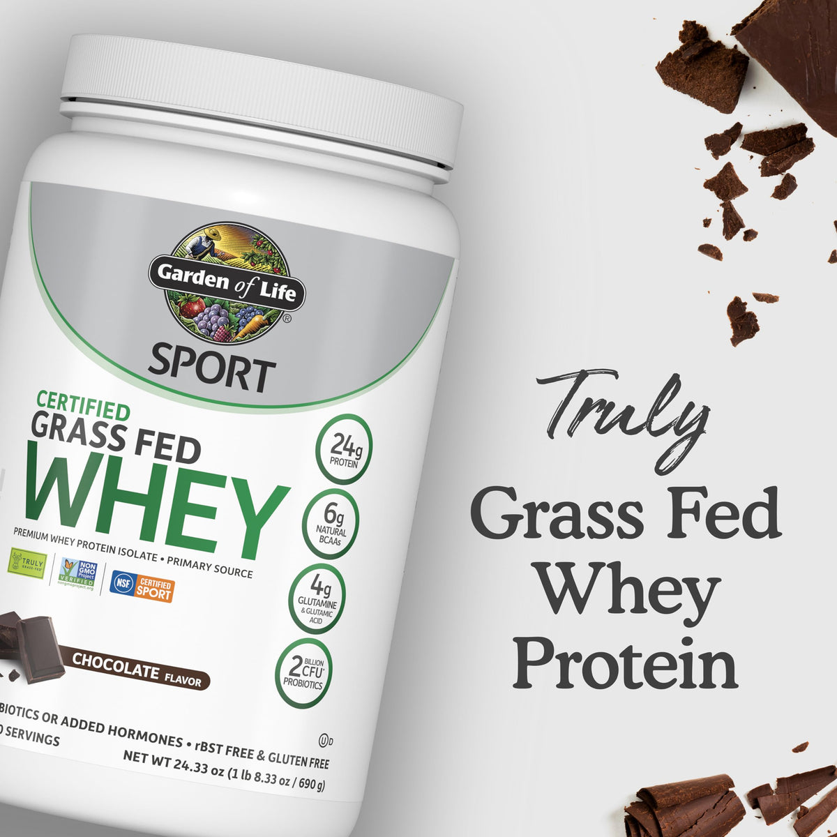 Grass Fed Whey Protein Powder, Chocolate, 20 Servings Y365524