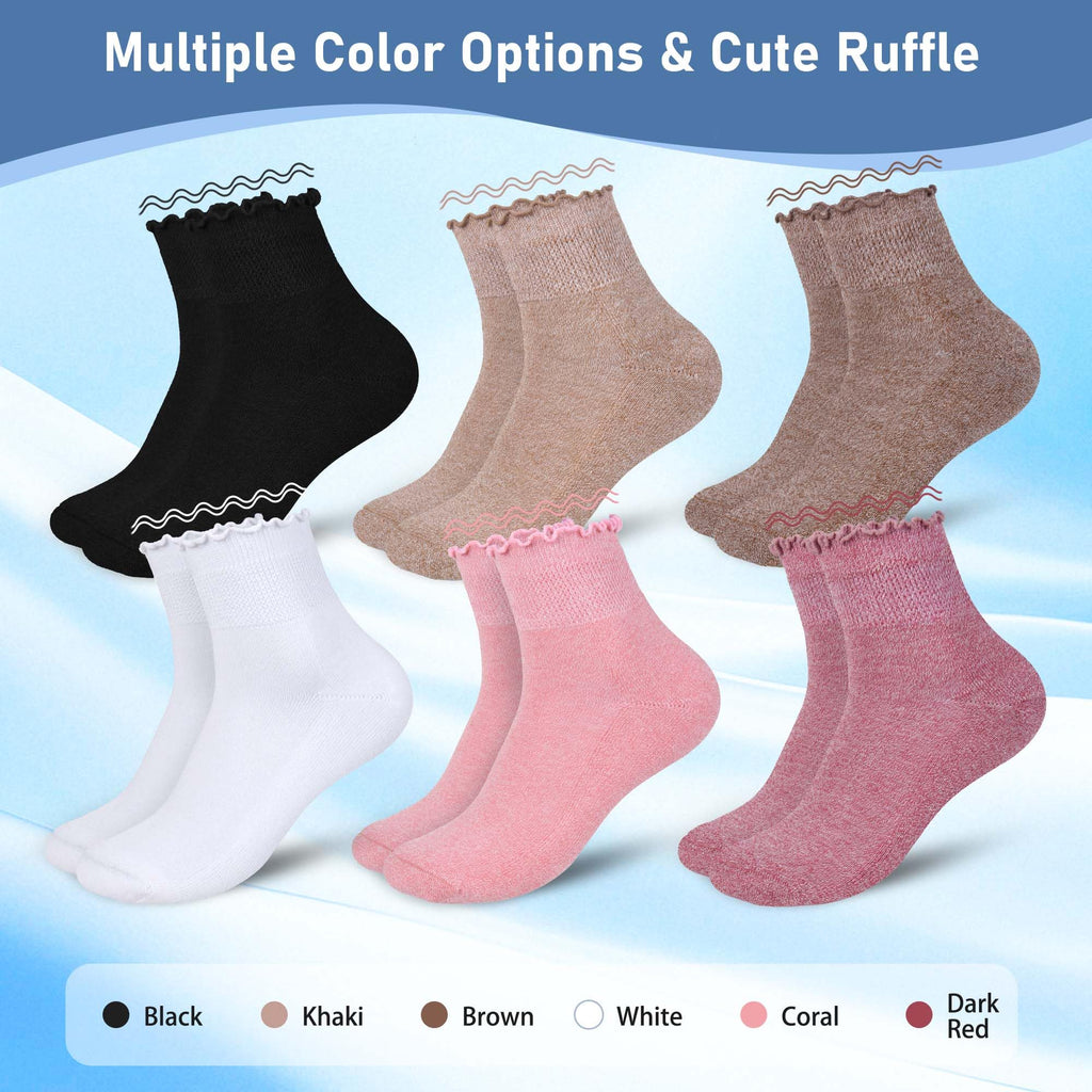 Women's 6 Pairs Non-Binding Diabetic Socks Size 9-11 K9934