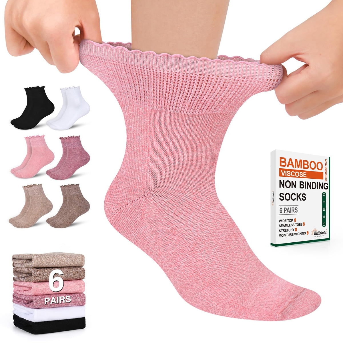 Women's 6 Pairs Non-Binding Diabetic Socks Size 9-11 K9934