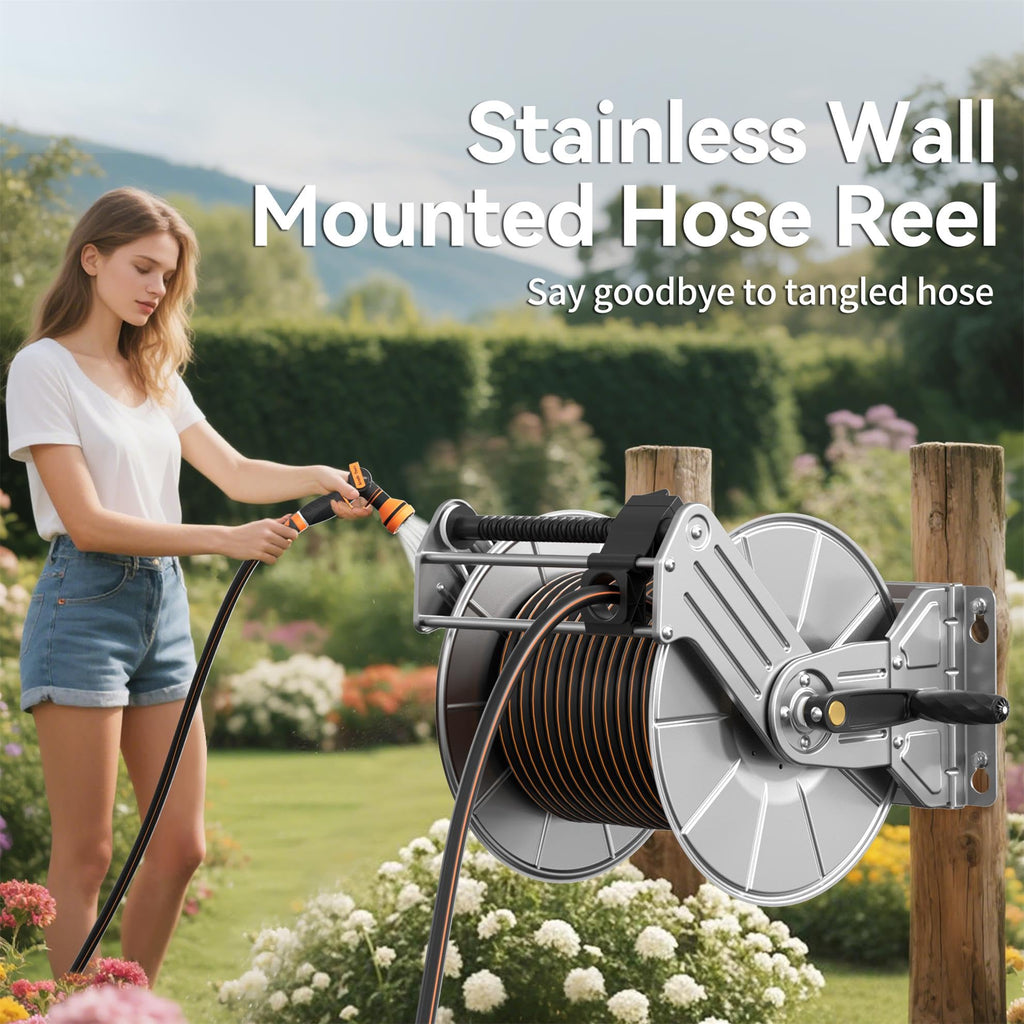 Wall Mounted Stainless Steel Garden Hose Reel B88916