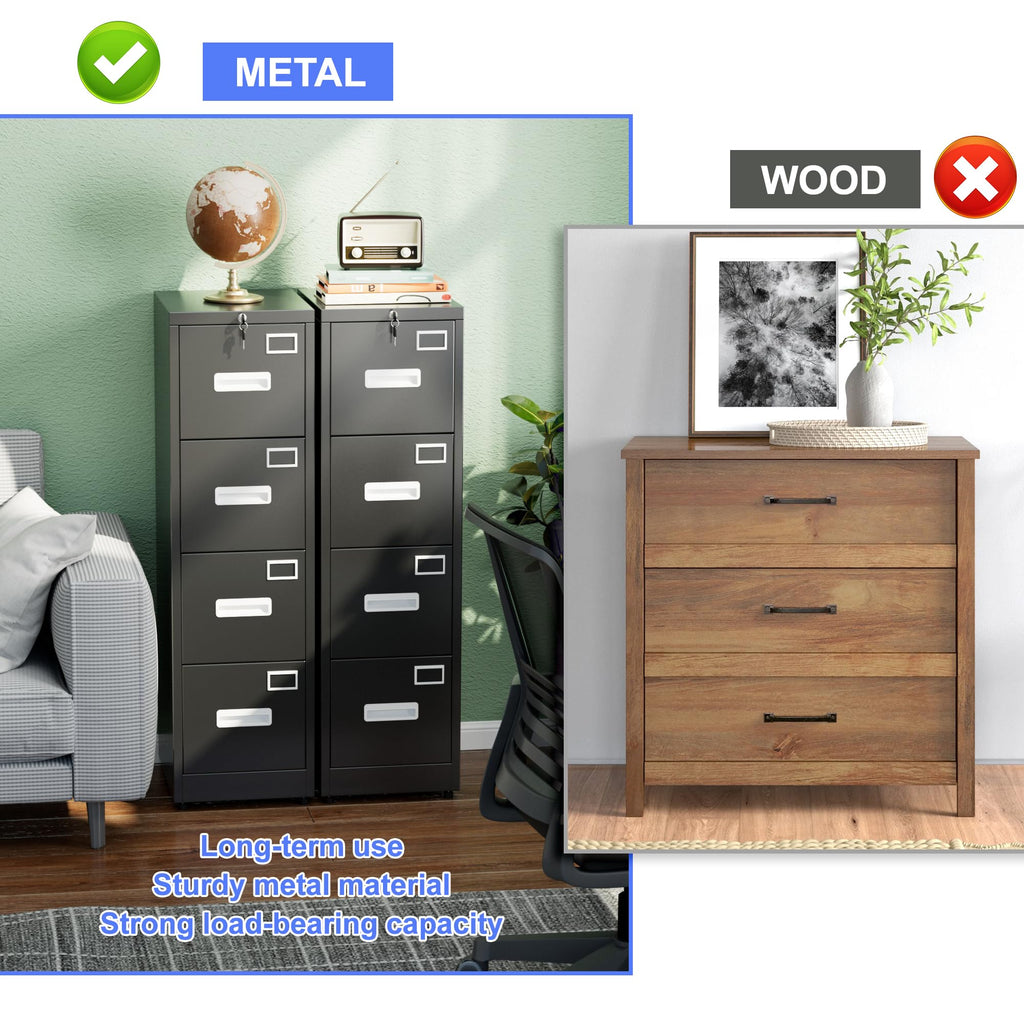 Black 4-Drawer Metal File Cabinet with Lock Y6593