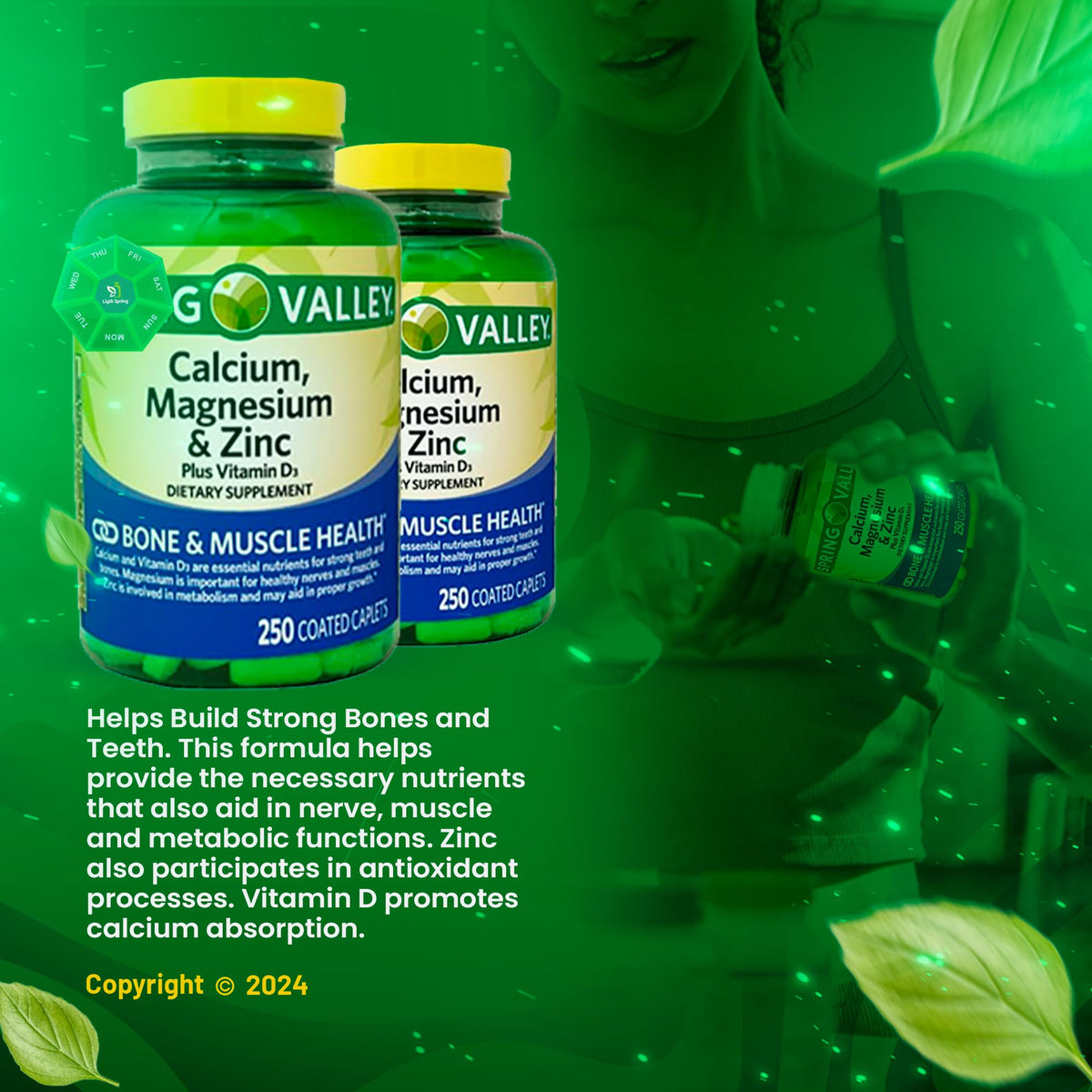 Calcium, Magnesium, Zinc & Vitamin D3 Dietary Supplement, 250 Caplets (2 Pack) B2629