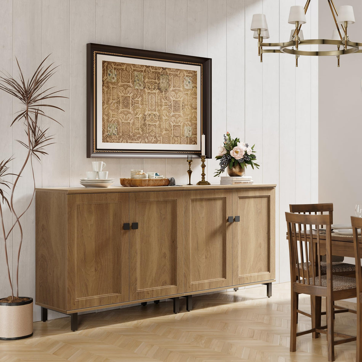 Oak Buffet Sideboard Cabinet with Adjustable Shelves W35667