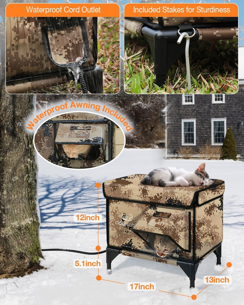 Heated Insulated Outdoor Cat Shelter with Escape Door F4189