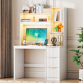 40” White Home Office Desk with Hutch and Drawers W23340