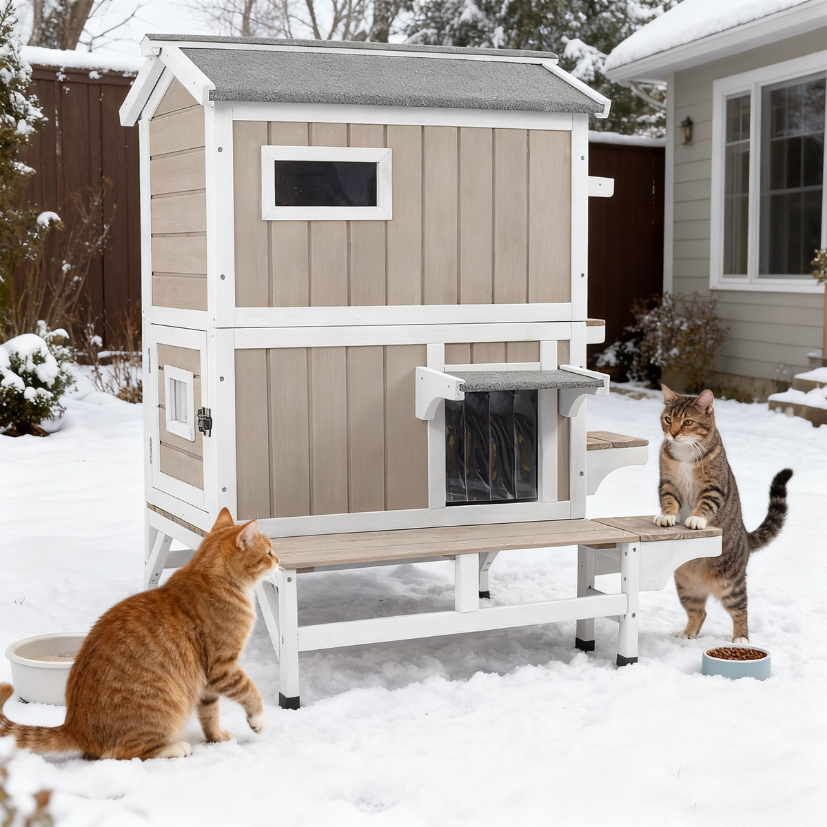 Weatherproof 2 Story Wooden Cat House H549340