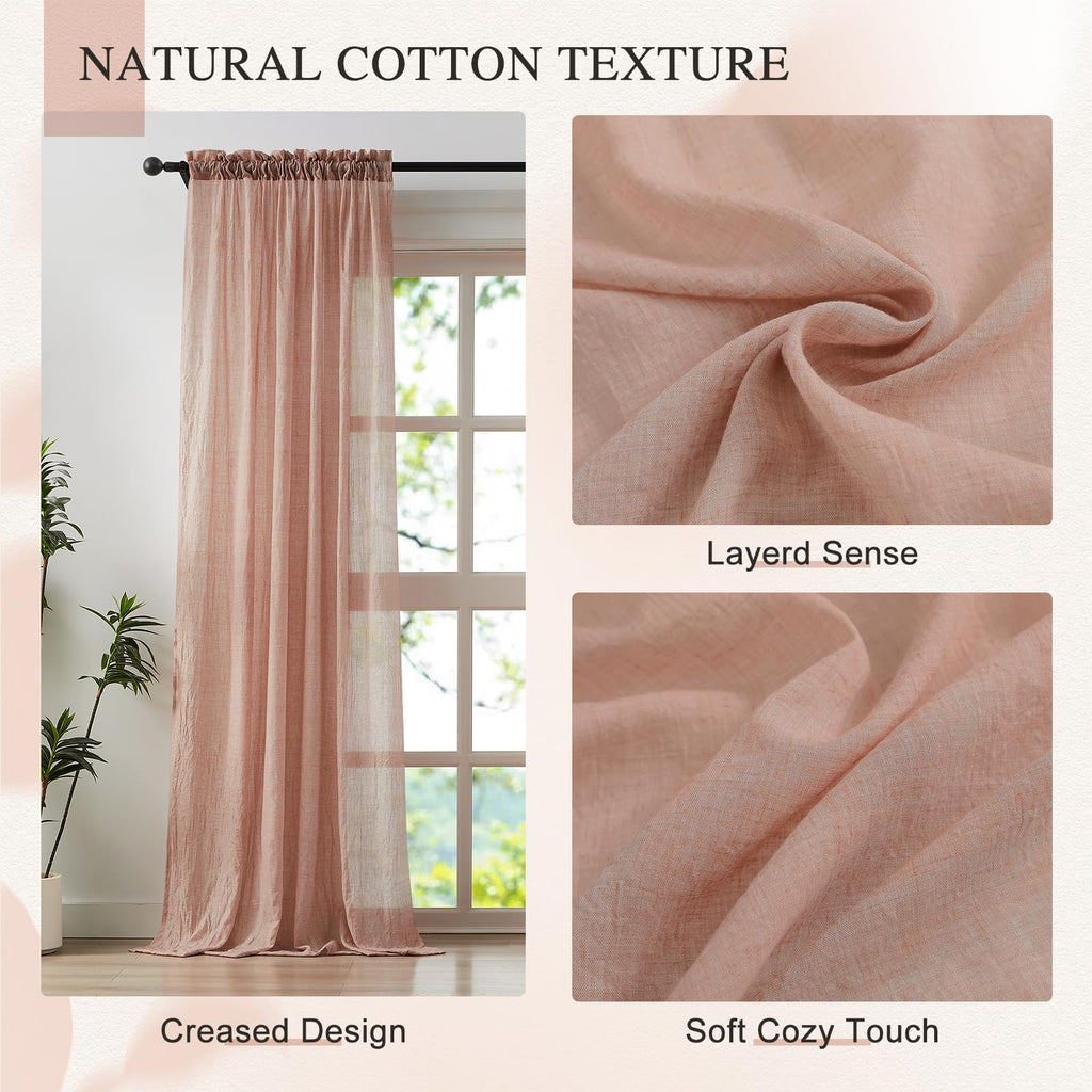 Blush Pink Sheer Cotton Linen Curtains 2 Panels P165