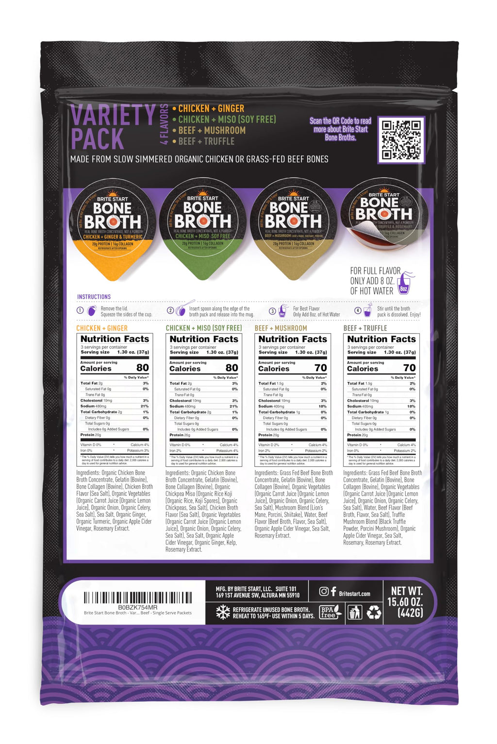 Bone Broth Variety Pack, 4 Flavors, 12 Count I377579
