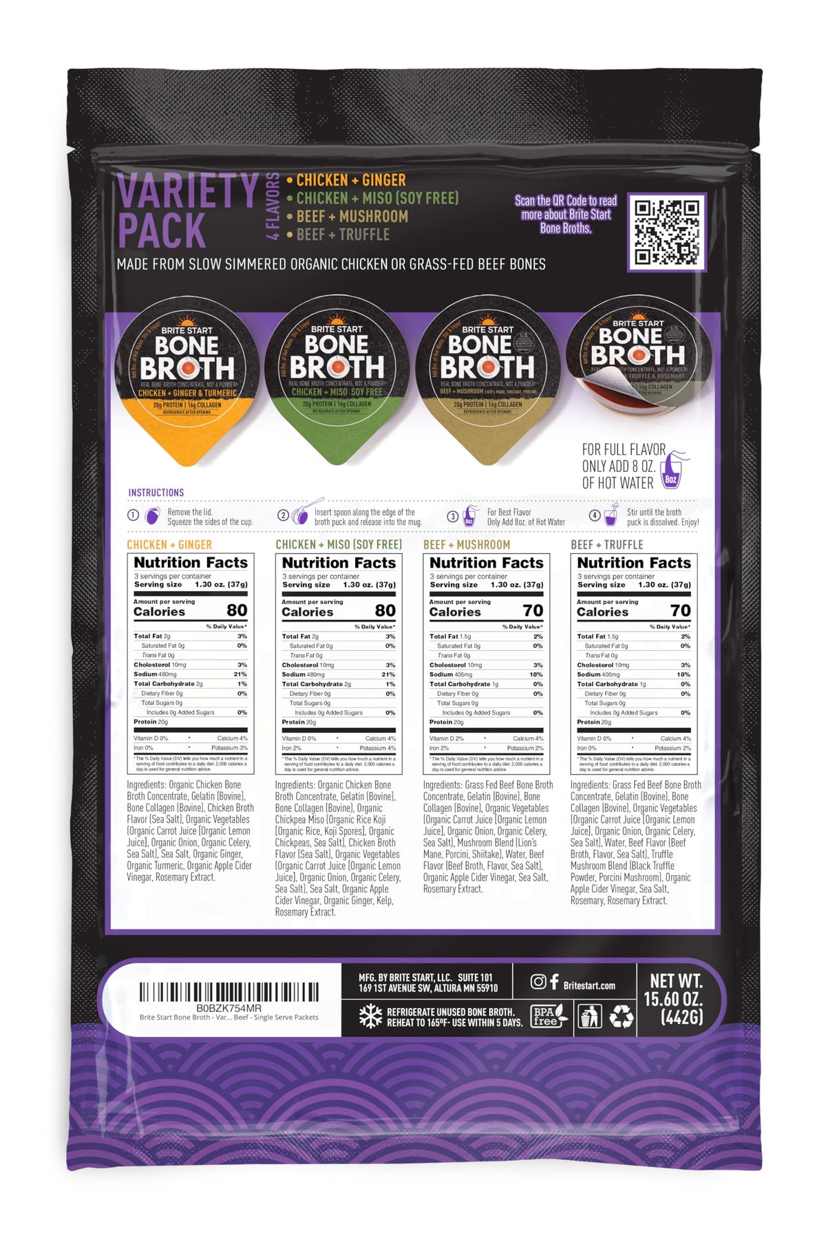 Bone Broth Variety Pack, 4 Flavors, 12 Count I377579
