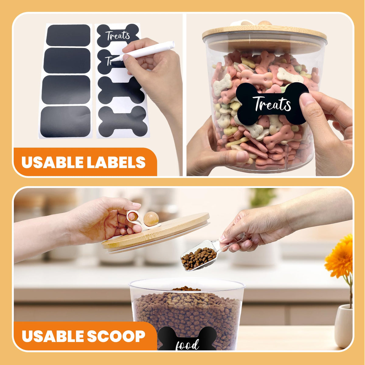 3 Pack Airtight Dog Food Storage Container with Bamboo Lids A88217