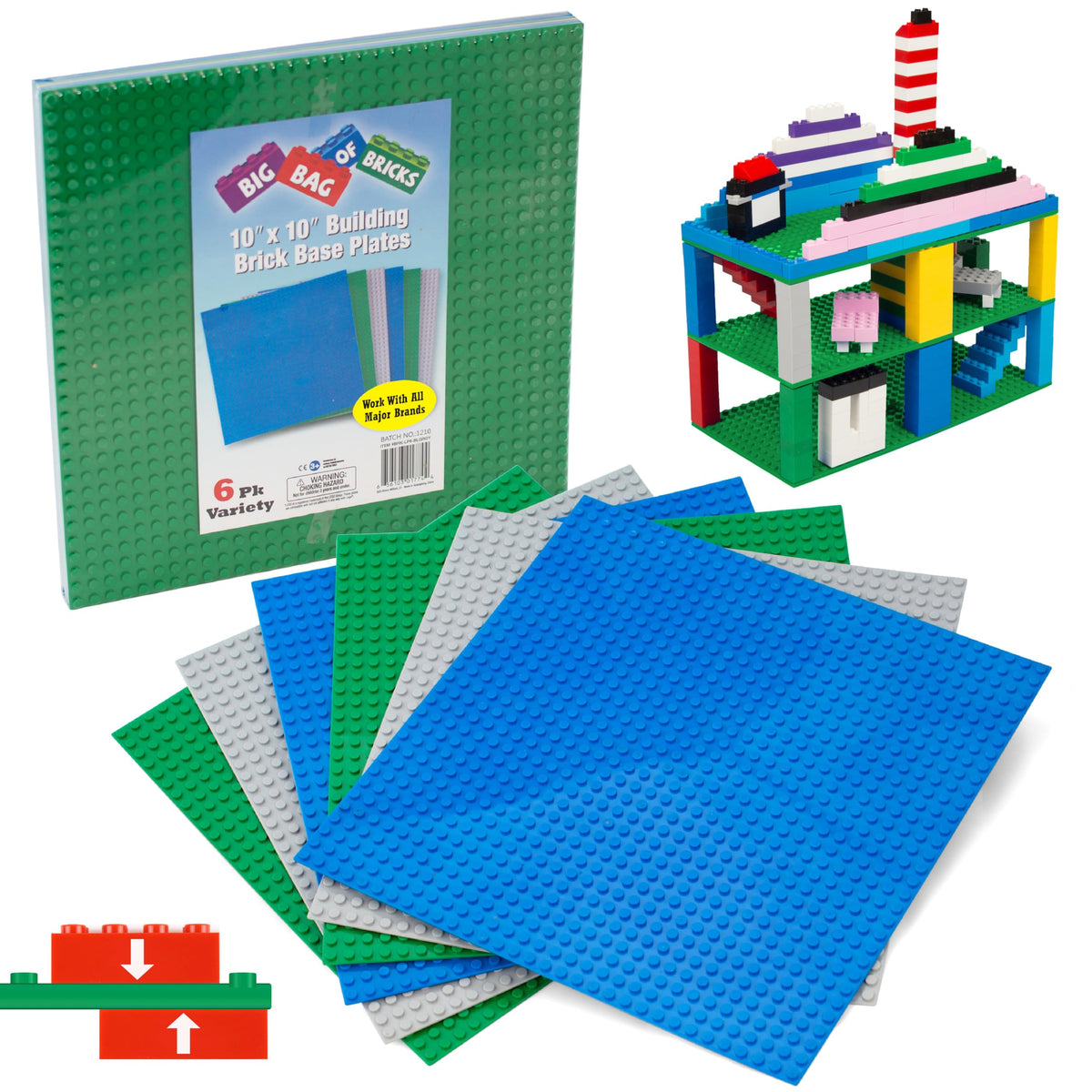 Green Blue White 10x10" Building Bricks Baseplates 4 Pack M227
