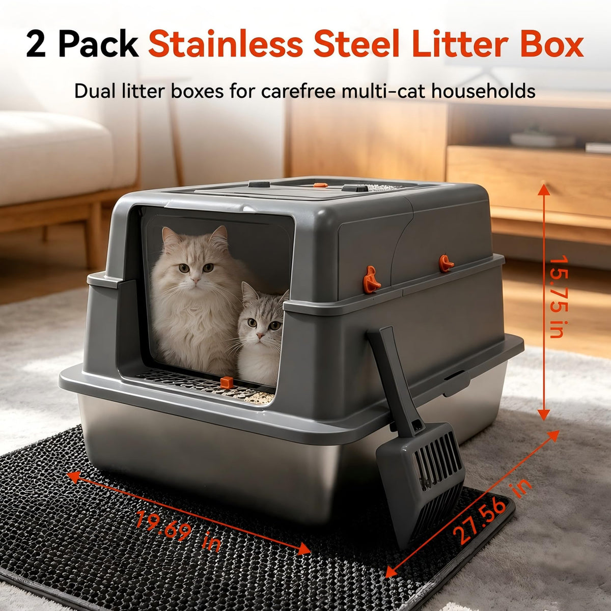 2 Pack XXXL Stainless Steel Litter Box with Lid L948801