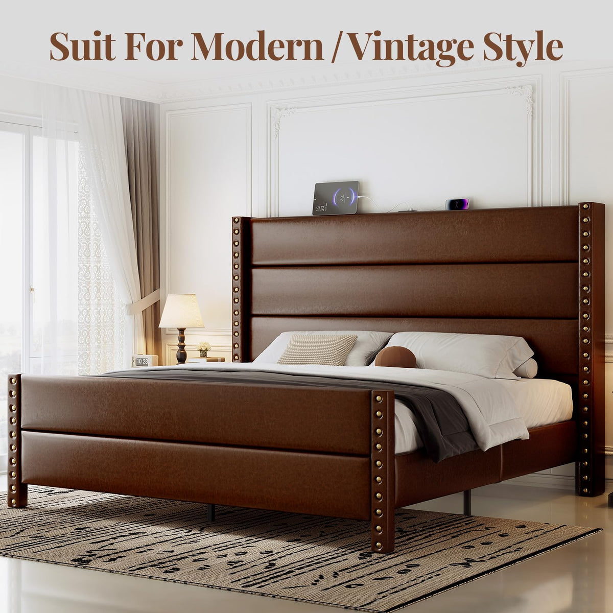 King Size Brown Faux Leather Platform Bed Frame E803500