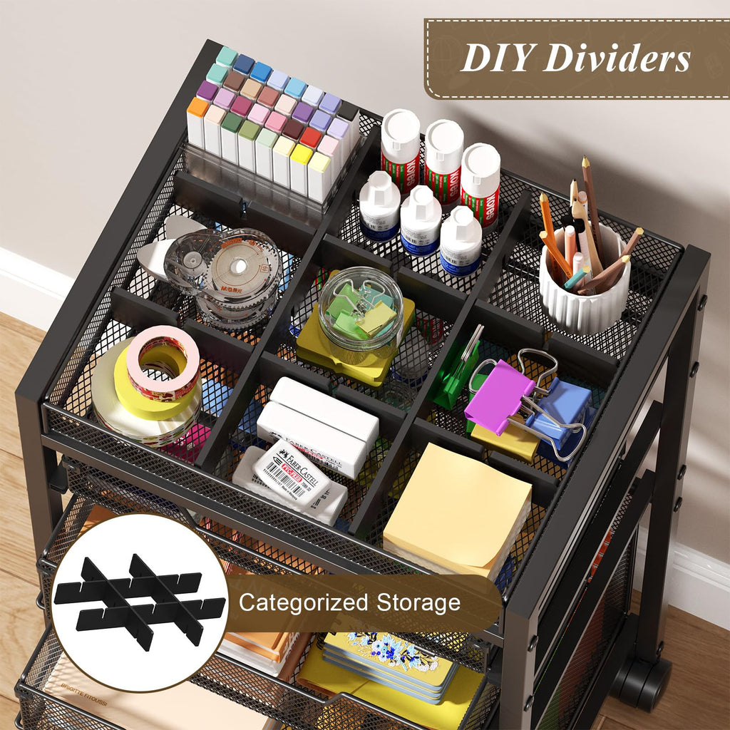 Rolling File Cart with 4 Storage Drawers, Black Metal G732202