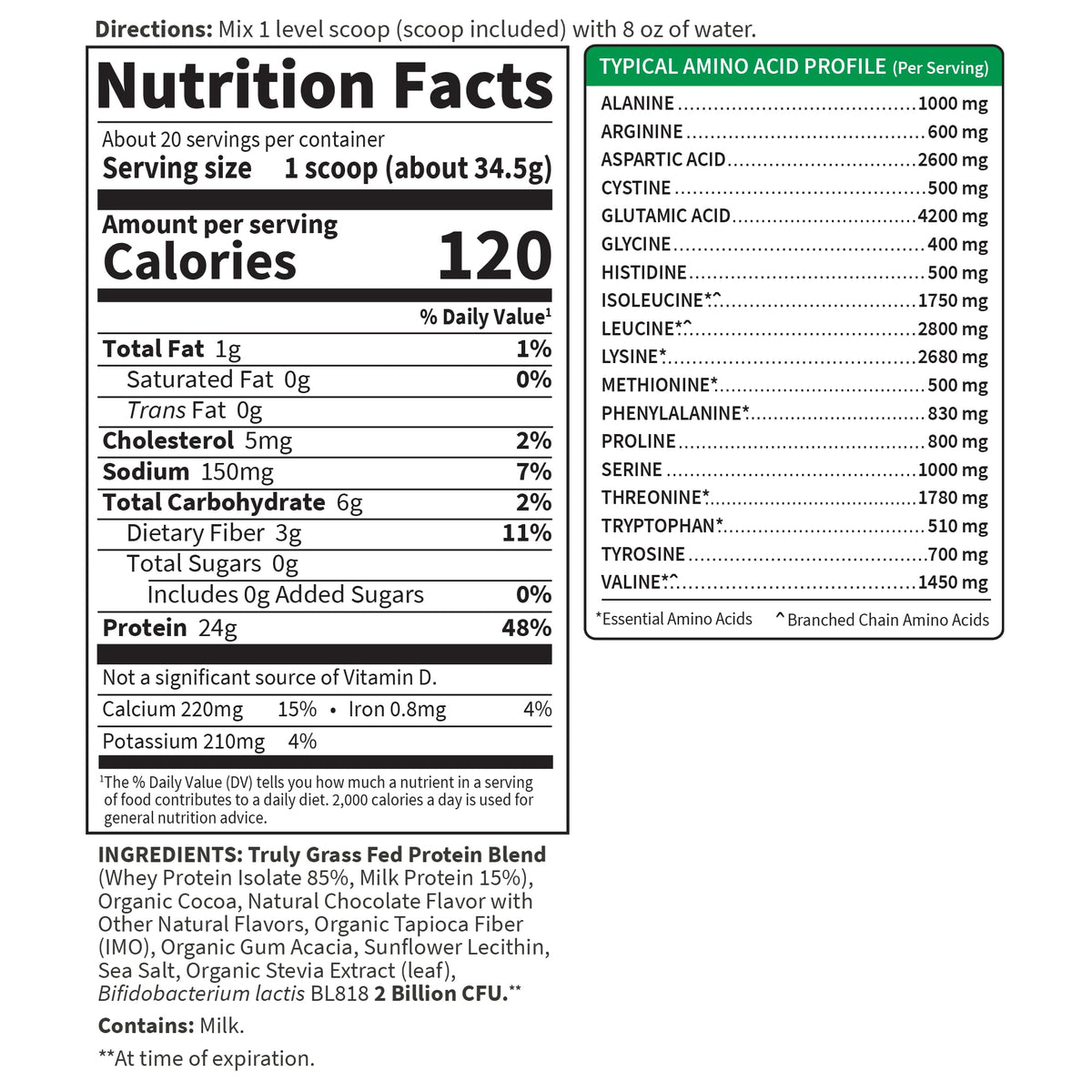 Grass Fed Whey Protein Powder, Chocolate, 20 Servings Y365524