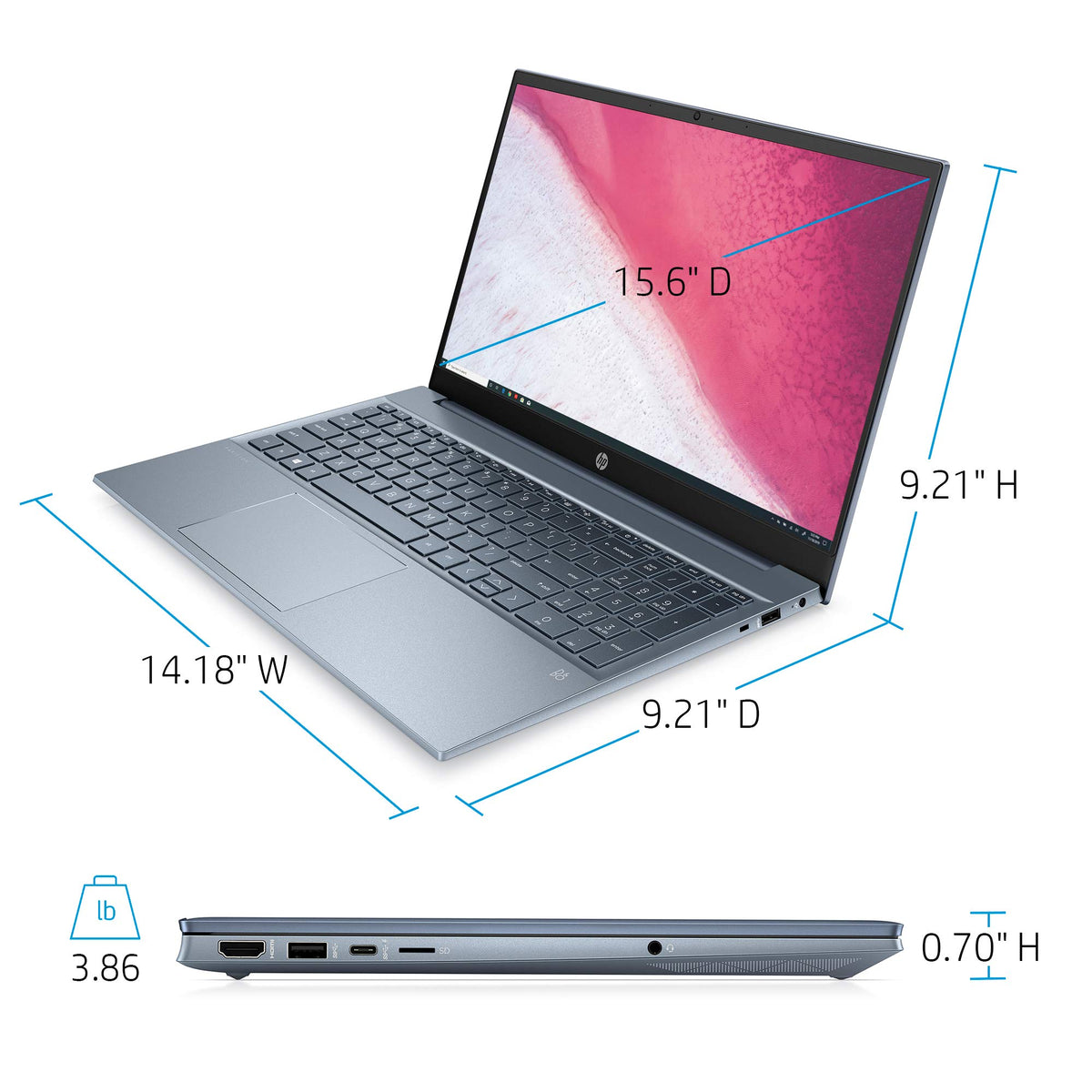 15.6" FHD Laptop AMD Ryzen 5 5500U 8GB 512GB SSD Windows 10 Horizon Blue M719976