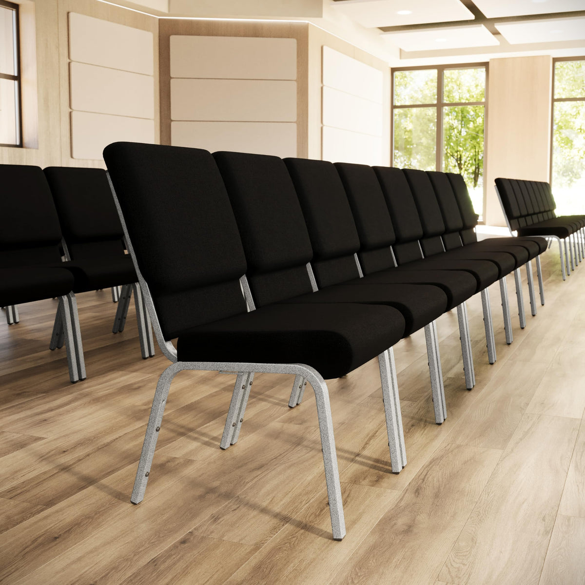 4 Pack Black Fabric Stacking Church Chair B33293