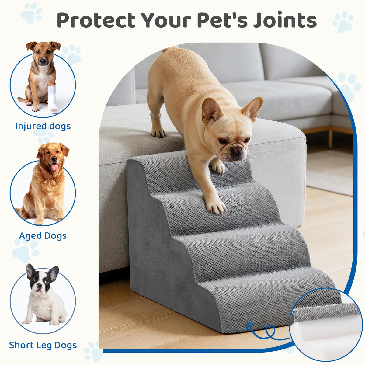Grey 4-Step Curved Pet Dog Stairs G244545