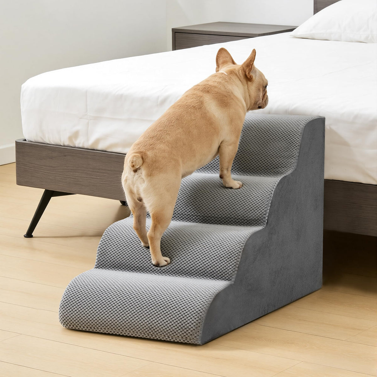 Grey 4-Step Curved Pet Dog Stairs G244545