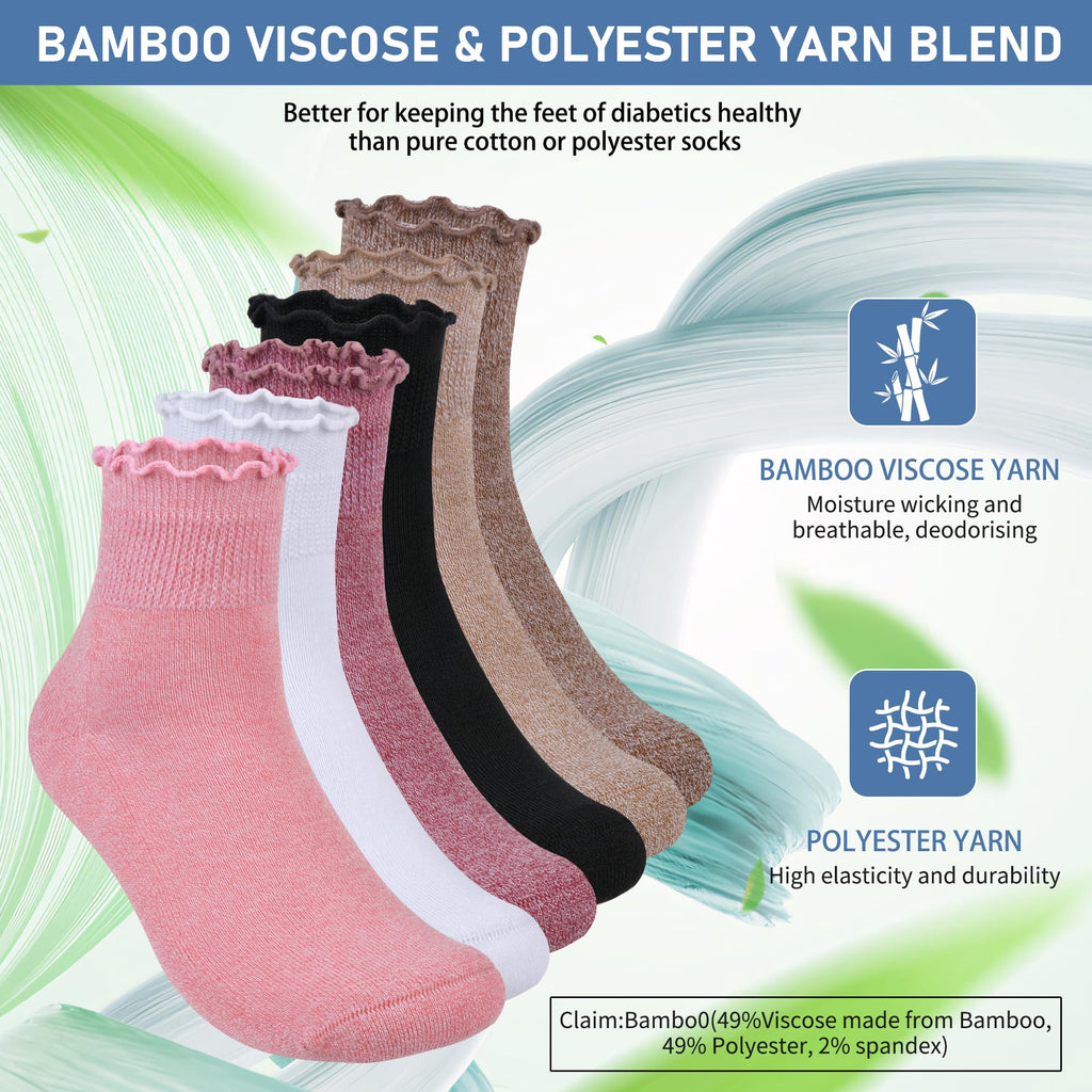 Women's 6 Pairs Non-Binding Diabetic Socks Size 9-11 K9934
