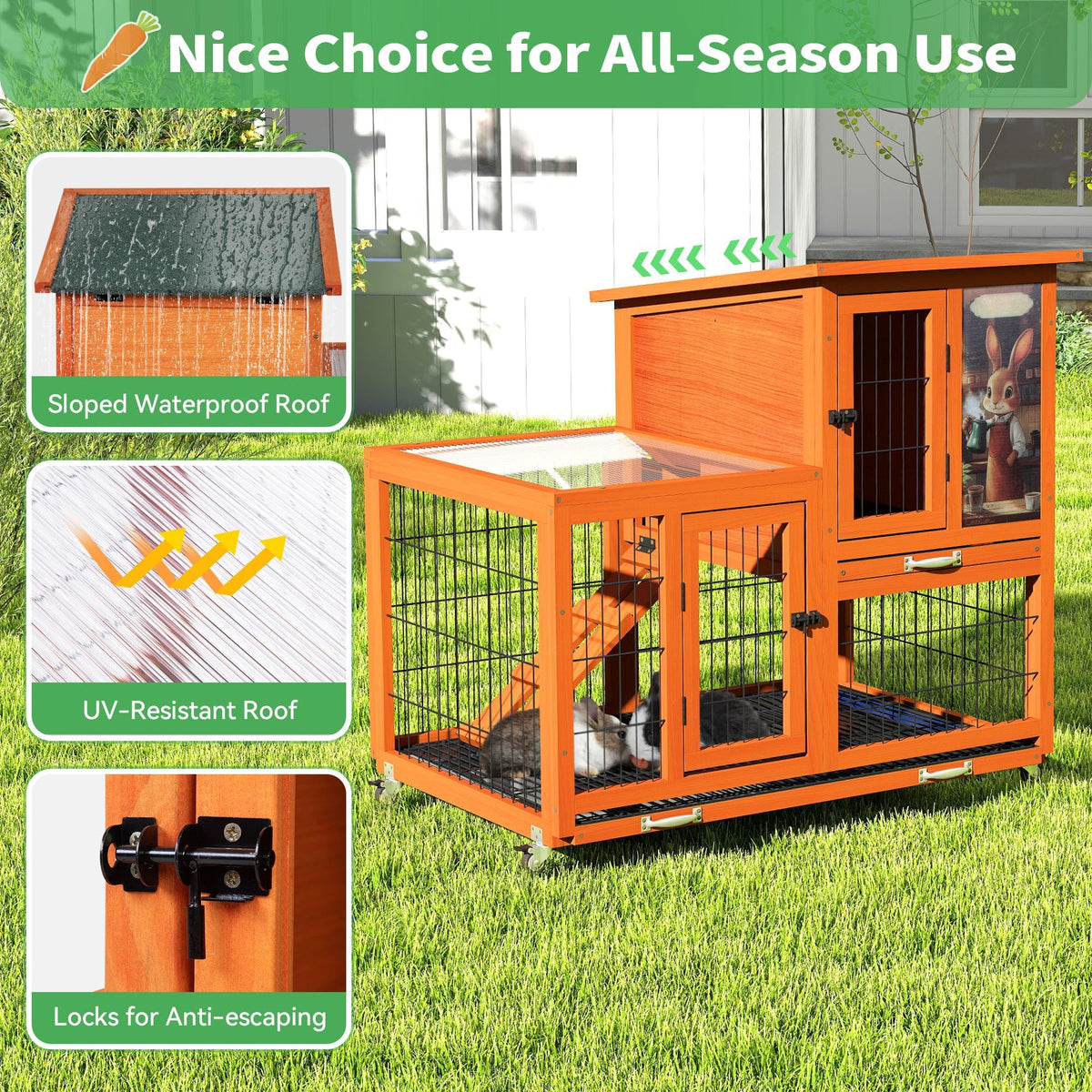 Rabbit Hutch with Wire Floor & Removable Tray P211499