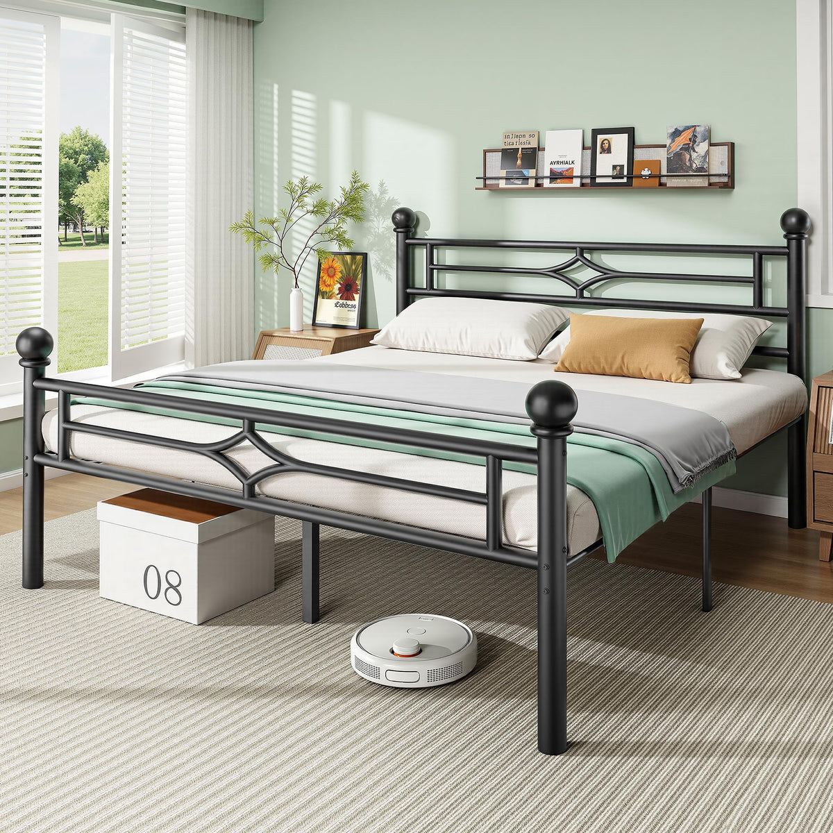 Black Full Metal Platform Bed Frame with Headboard and Footboard S3661