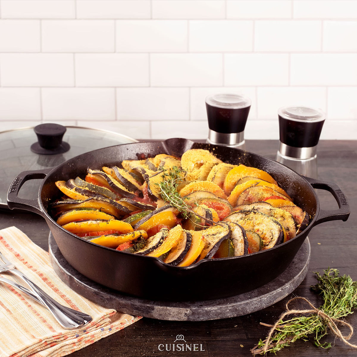 Cast Iron Skillet Set 10" + 12" Dual Handle Frying Pans with Glass Lids Pre-seasoned Oven Safe Cookware Z5972