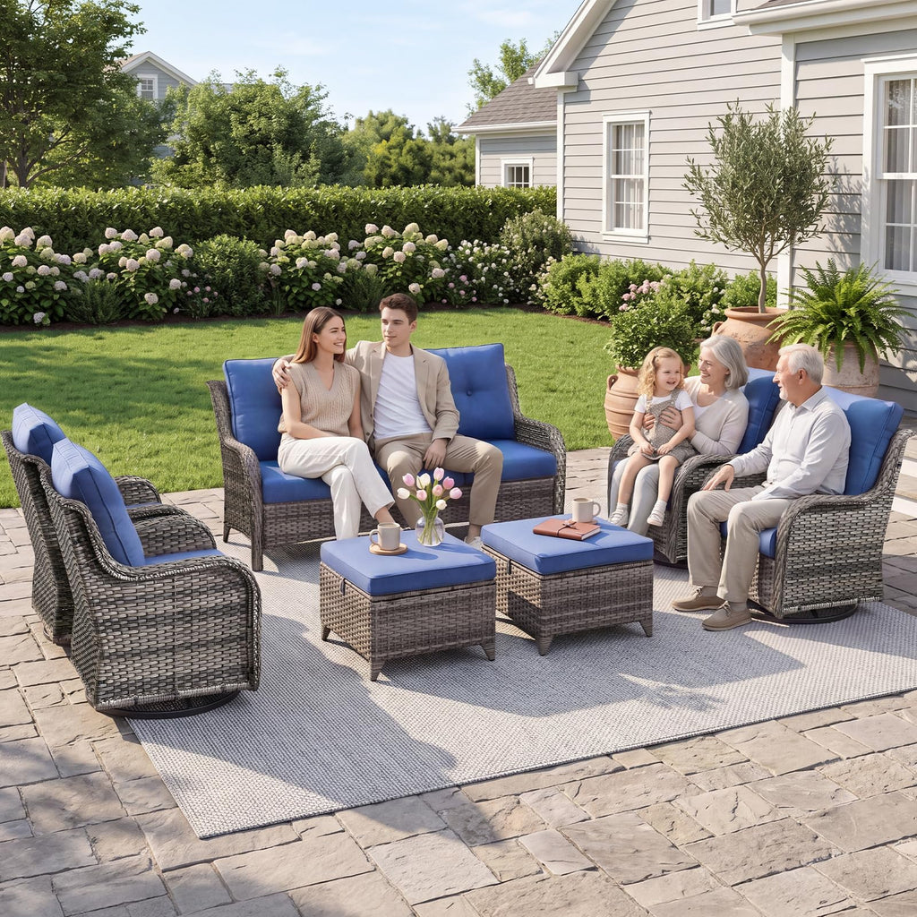 Grey Wicker 6 Piece Patio Furniture Set Q562