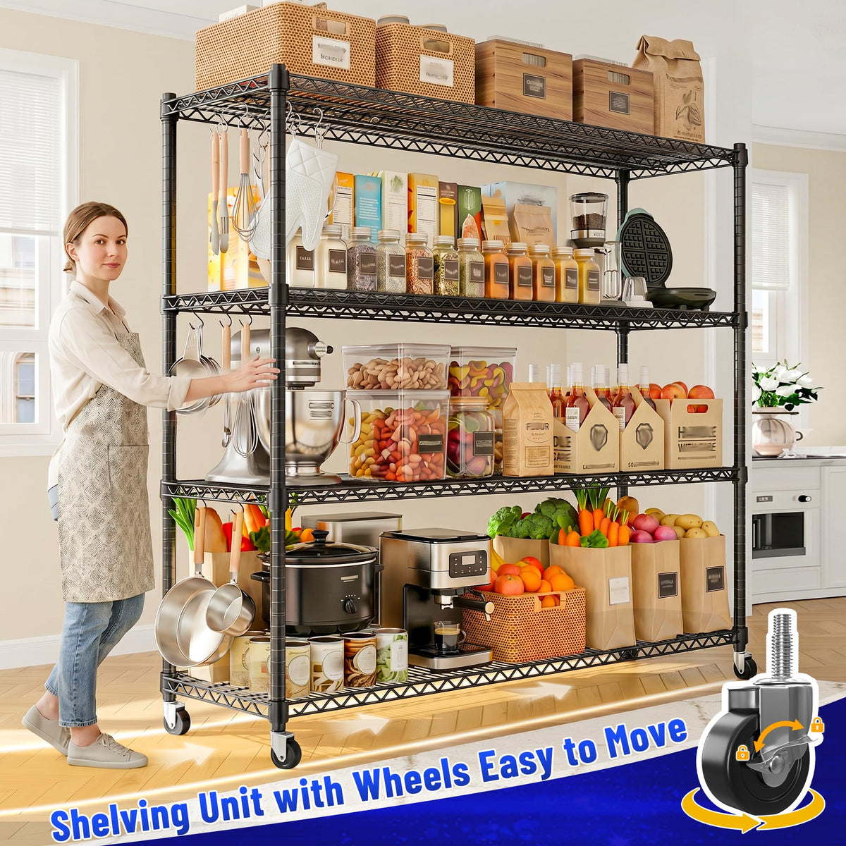 4-Tier Heavy Duty Shelving with Wheels G812