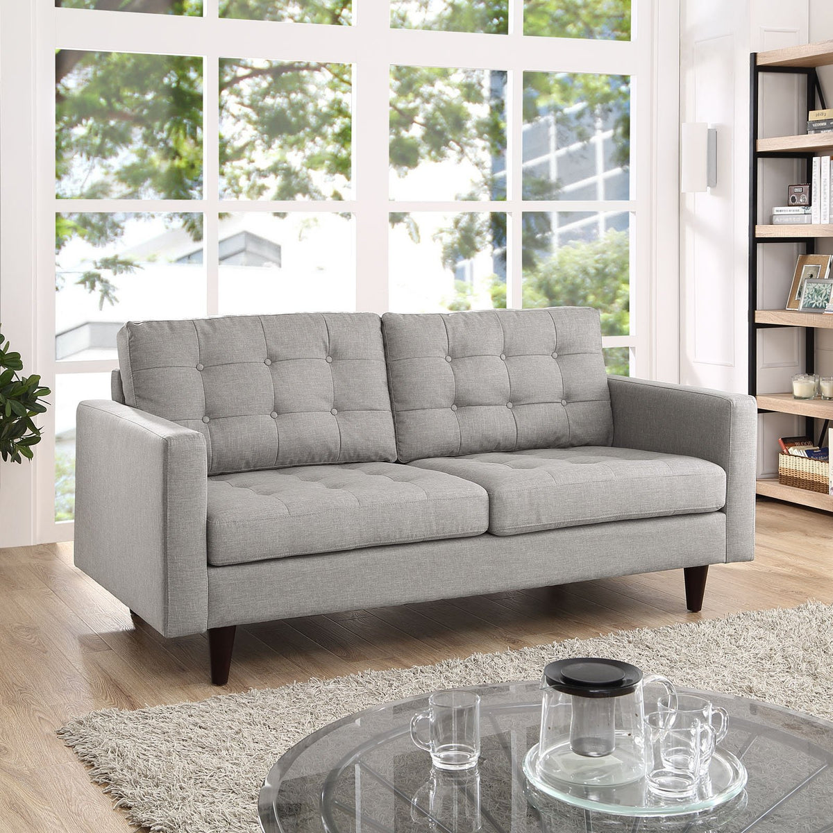 Light Gray Upholstered Fabric Loveseat J907724