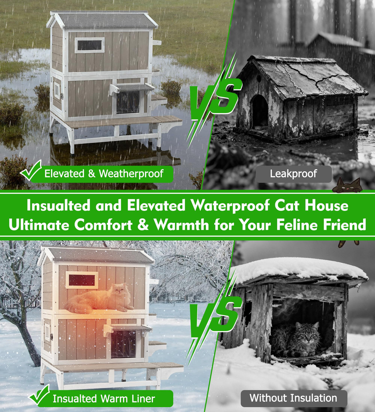 Weatherproof 2 Story Wooden Cat House H549340