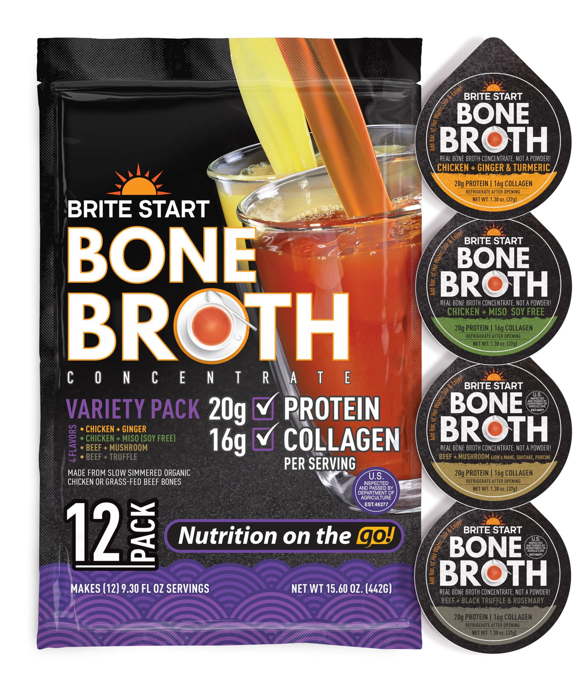 Bone Broth Variety Pack, 4 Flavors, 12 Count I377579