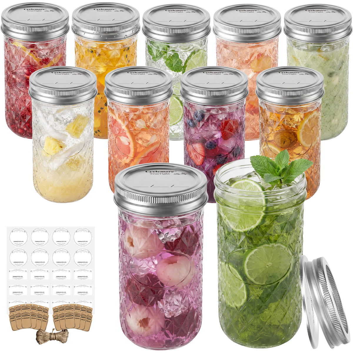 12 Pack 12oz Regular Mouth Glass Jars With Lids B181