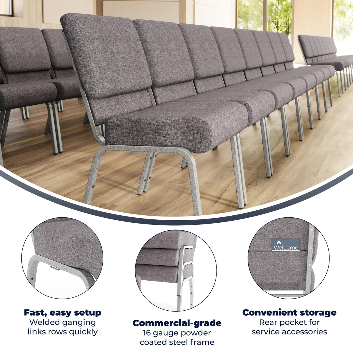 Gray 21" W Stacking Church Chair 4-Pack S802