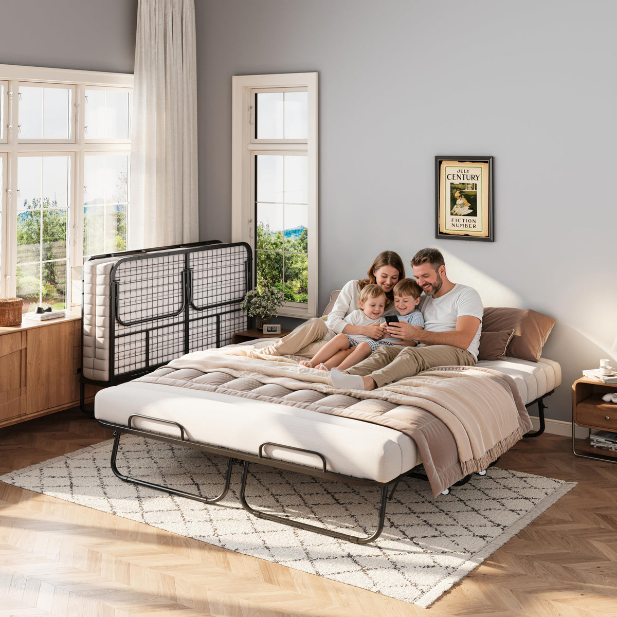 Queen Size Folding Bed with Memory Mattress Y68673