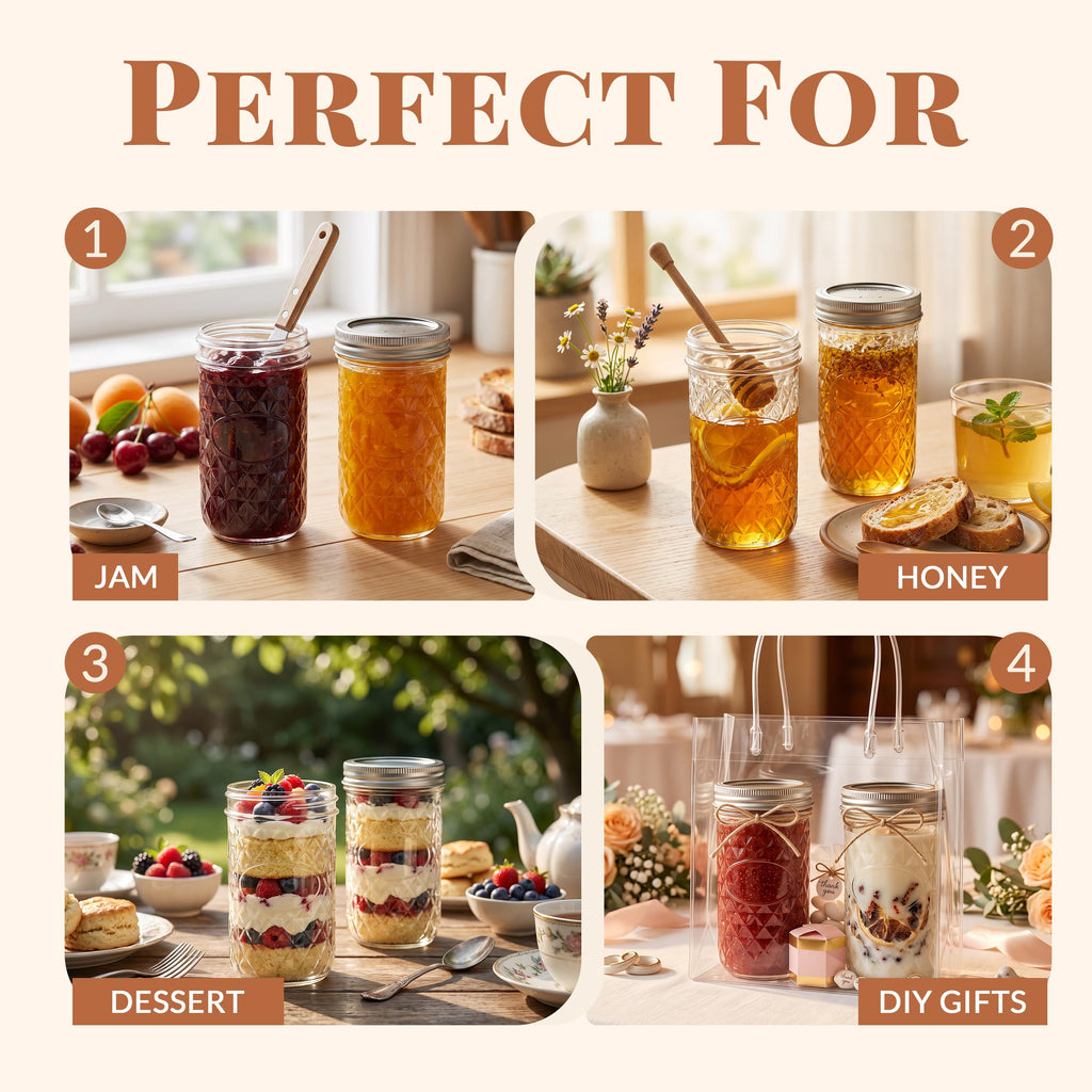 12 Pack 12oz Regular Mouth Glass Jars With Lids B181